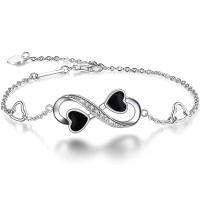 925 Sterling Silver Bangle Bracelet, Heart, platinum plated, for woman & epoxy gel & with rhinestone & hollow, 25mm, Length:Approx 7.8 Inch, Sold By PC