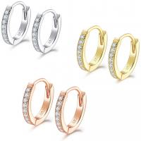 925 Sterling Silver Huggie Hoop Earring Donut plated for woman & with rhinestone 13mm Sold By Pair