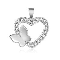 925 Sterling Silver Pendant Heart platinum plated DIY & with rhinestone & hollow Sold By PC