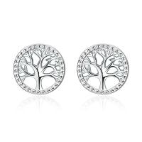 925 Sterling Silver Stud Earrings Tree platinum plated for woman & hollow 10mm Sold By Pair