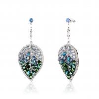 Brass Drop Earring, Leaf, platinum color plated, micro pave cubic zirconia & for woman, 15x62mm, Sold By Pair