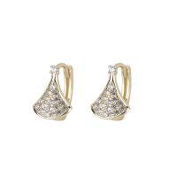 Brass Huggie Hoop Earring, gold color plated, for woman & with rhinestone, 8.60x11.20mm, Sold By Pair