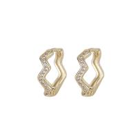 Brass Huggie Hoop Earring, gold color plated, for woman & with rhinestone, 3.30x12mm, Sold By Pair