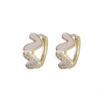 Brass Huggie Hoop Earring with Shell gold color plated for woman & with rhinestone Sold By Pair