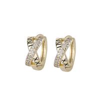 Brass Huggie Hoop Earring gold color plated with letter pattern & for woman & with rhinestone Sold By Pair
