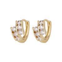 Brass Huggie Hoop Earring, gold color plated, for woman & with rhinestone, 6.50x11.50mm, Sold By Pair