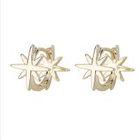 Brass Huggie Hoop Earring, Eight Point Star, gold color plated, for woman, 11.50x12mm, Sold By Pair
