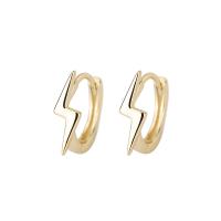 Brass Huggie Hoop Earring, Lightning Symbol, gold color plated, for woman, 4x12.50mm, Sold By Pair