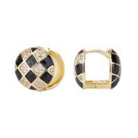 Brass Huggie Hoop Earring gold color plated micro pave cubic zirconia & for woman & enamel black Sold By Pair
