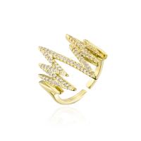 Messing Manchet Finger Ring, gold plated, Verstelbare & micro pave zirconia & voor vrouw, 18x23mm, Verkocht door PC