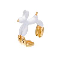 Brass Cuff Finger Ring Dog 18K gold plated Adjustable & for woman & enamel Sold By PC