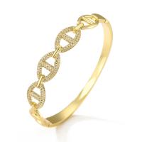Brass Cuff Bangle, gold color plated, micro pave cubic zirconia & for woman & hollow, 60mm, Sold By PC