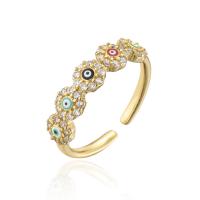 Brass Cuff Finger Ring, 18K gold plated, Adjustable & micro pave cubic zirconia & for woman & enamel, 18mm, Sold By PC