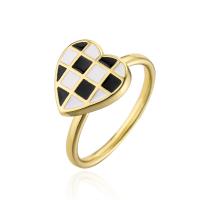 cobre Cuff Ring Finger, Coração, 18K banhado a ouro, Ajustável & para mulher & esmalte, branco e preto, 18mm, vendido por PC