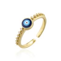Brass Cuff Finger Ring, 18K gold plated, Adjustable & micro pave cubic zirconia & for woman & enamel, 18mm, Sold By PC