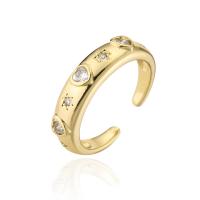 Brass Cuff Finger Ring, 18K gold plated, Adjustable & micro pave cubic zirconia & for woman, 18mm, Sold By PC