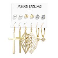 Zinc Alloy Earring Set with Plastic Pearl 6 pieces & fashion jewelry & for woman & with rhinestone nickel lead & cadmium free Sold By Set