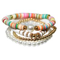 Plastic Pearl Bracelet Set with Polymer Clay & Copper Coated Plastic 4 pieces & fashion jewelry & for woman Length Approx 7.09 Inch Sold By Set