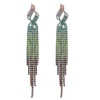 Fashion Fringe Earrings Zinc Alloy fashion jewelry & for woman & with rhinestone green Sold By Pair