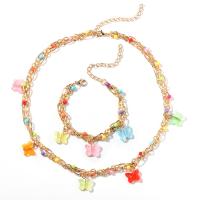 Zink Alloy Jewelry Sets, armband & halsband, med Harts, mode smycken & olika stilar för val & för kvinna & emalj, Slumpmässig färg, 120x15mm, Säljs av PC