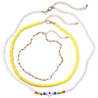 Glass Seed Beads Necklace, Polymer Clay, with Seedbead & Tibetan Style, three pieces & fashion jewelry & for woman, multi-colored, Length:22.44 Inch, Sold By Set