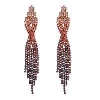 Fashion Fringe Brincos, liga de zinco, joias de moda & para mulher & com strass, multi colorido, 90x15mm, vendido por par