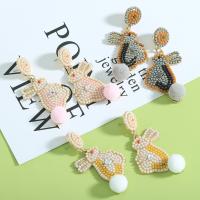 Zinc Alloy Drop Earrings with Seedbead & Plush Rabbit fashion jewelry & for woman Sold By Pair