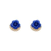 Zinc Alloy Stud Earring Flower painted fashion jewelry & for woman & with rhinestone Sold By Pair