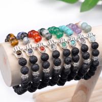 Gemstone Bracelets Lava with Natural Stone & Zinc Alloy Round platinum color plated fashion jewelry & Unisex & anti-fatigue 8mm Length Approx 7.48 Inch Sold By PC