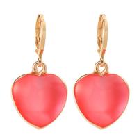 Huggie Hoop Drop Earring Resin with Brass Heart KC gold color plated fashion jewelry & imitation cats eye & for woman Sold By Pair