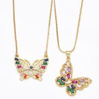 Cubic Zircon Micro Pave Brass Necklace, with Cubic Zirconia, with 1.97 extender chain, Butterfly, gold color plated, different styles for choice, golden, nickel, lead & cadmium free, 34x27mm, Length:16.93 Inch, Sold By PC