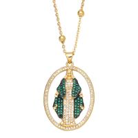 Cubic Zircon Micro Pave Brass Necklace, with 1.97 extender chain, Virgin Mary, gold color plated, micro pave cubic zirconia, more colors for choice, nickel, lead & cadmium free, 39x25mm, Length:17.32 Inch, Sold By PC