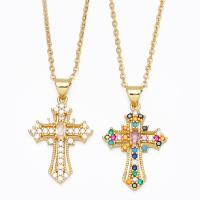 Cubic Zircon Micro Pave Brass Necklace with 1.97 extender chain Cross gold color plated & micro pave cubic zirconia nickel lead & cadmium free Length 17.32 Inch Sold By PC