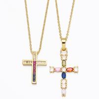 Cubic Zircon Micro Pave Brass Necklace, with Cubic Zirconia, with 1.97 extender chain, Cross, gold color plated, different styles for choice, mixed colors, nickel, lead & cadmium free, 23x17mm, Length:17.32 Inch, Sold By PC