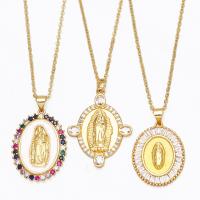 Cubic Zircon Micro Pave Brass Necklace with 1.97 extender chain Virgin Mary gold color plated & micro pave cubic zirconia golden nickel lead & cadmium free Length 17.32 Inch Sold By PC