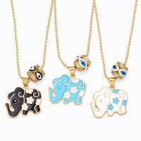 Cubic Zircon Micro Pave Brass Necklace Elephant gold color plated evil eye pattern & micro pave cubic zirconia & enamel nickel lead & cadmium free Length 17.32 Inch Sold By PC