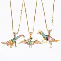 Cubic Zircon Micro Pave Brass Necklace with 1.97 extender chain Dinosaur gold color plated & micro pave cubic zirconia mixed colors nickel lead & cadmium free Length 16.93 Inch Sold By PC