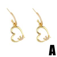 Brass Drop Earring Heart gold color plated & micro pave cubic zirconia golden nickel lead & cadmium free Sold By Pair