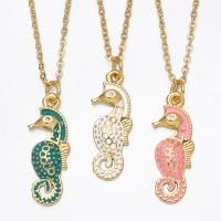 Cubic Zircon Micro Pave Brass Necklace with 1.97 extender chain Seahorse gold color plated micro pave cubic zirconia & enamel nickel lead & cadmium free Length 17.32 Inch Sold By PC
