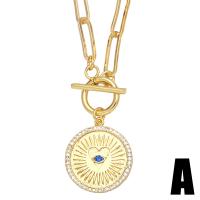 Cubic Zircon Micro Pave Brass Necklace, Round, gold color plated, different styles for choice & micro pave cubic zirconia, golden, nickel, lead & cadmium free, 25x22mm, Length:17.72 Inch, Sold By PC