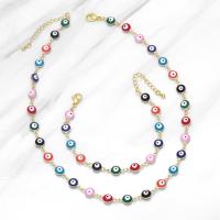 Evil Eye smykker halskæde, Messing, med Resin, med 1.97 extender kæde, guldfarve belagt, forskellige stilarter for valg & emalje, blandede farver, nikkel, bly & cadmium fri, 12x7mm, Længde 15.35 inch, Solgt af PC