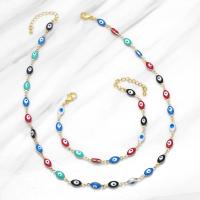 Evil Eye Jewelry Necklace, Brass, with Resin, with 1.97 extender chain, gold color plated, different styles for choice & enamel, mixed colors, nickel, lead & cadmium free, 14x6mm, Length:15.75 Inch, Sold By PC