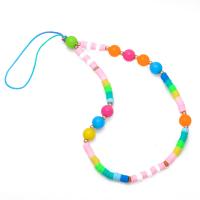 Mobile Phone Lanyard, Polymer Clay, with Resin, Round, handmade, random style, mixed colors, 8x8mm, Length:10.6 Inch, Sold By PC