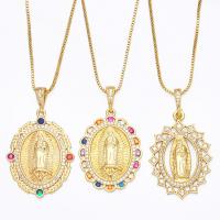 Cubic Zircon Micro Pave Brass Necklace with 1.97 extender chain Virgin Mary gold color plated & micro pave cubic zirconia golden nickel lead & cadmium free Length 16.93 Inch Sold By PC