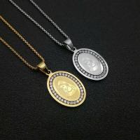 Titanium Steel Pendants Vacuum Ion Plating fashion jewelry & Unisex & micro pave cubic zirconia 43*23mm 2mm Length Approx 24 Inch Sold By PC