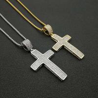 Titanium Steel Pendants, Cross, Vacuum Ion Plating, fashion jewelry & different styles for choice & for man & with rhinestone, more colors for choice, 74*37mm,3mm, Length:Approx 24 Inch, Sold By PC