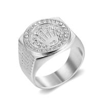 Rhinestone нержавеющей стали палец кольцо, Нержавеющая сталь 316, ювелирные изделия моды & разный размер для выбора & Мужский & со стразами, оригинальный цвет, 19x19mm, продается PC