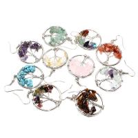 Gemstone Earrings, misto de pedras semi-preciosas, with cobre, joias de moda & árvore do projeto da vida & DIY & materiais diferentes para a escolha, 50x30mm, vendido por par