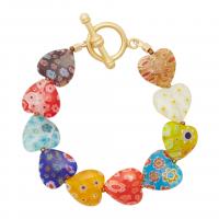Lampwork Bracelets Titanium Steel with Lampwork Heart plated for woman mixed colors Length 7.08 Inch Sold By PC