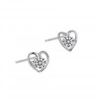 925 Sterling Silver Stud Earring Heart plated for woman & with rhinestone & hollow Sold By Pair